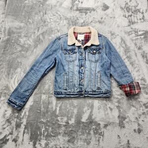 Thread & Supply Jacket Womens M Denim Flannel Lined Sherpa Collar Trucker Casual